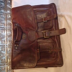 Vintage Brown Leather Messenger Bag Brief Case CUERO